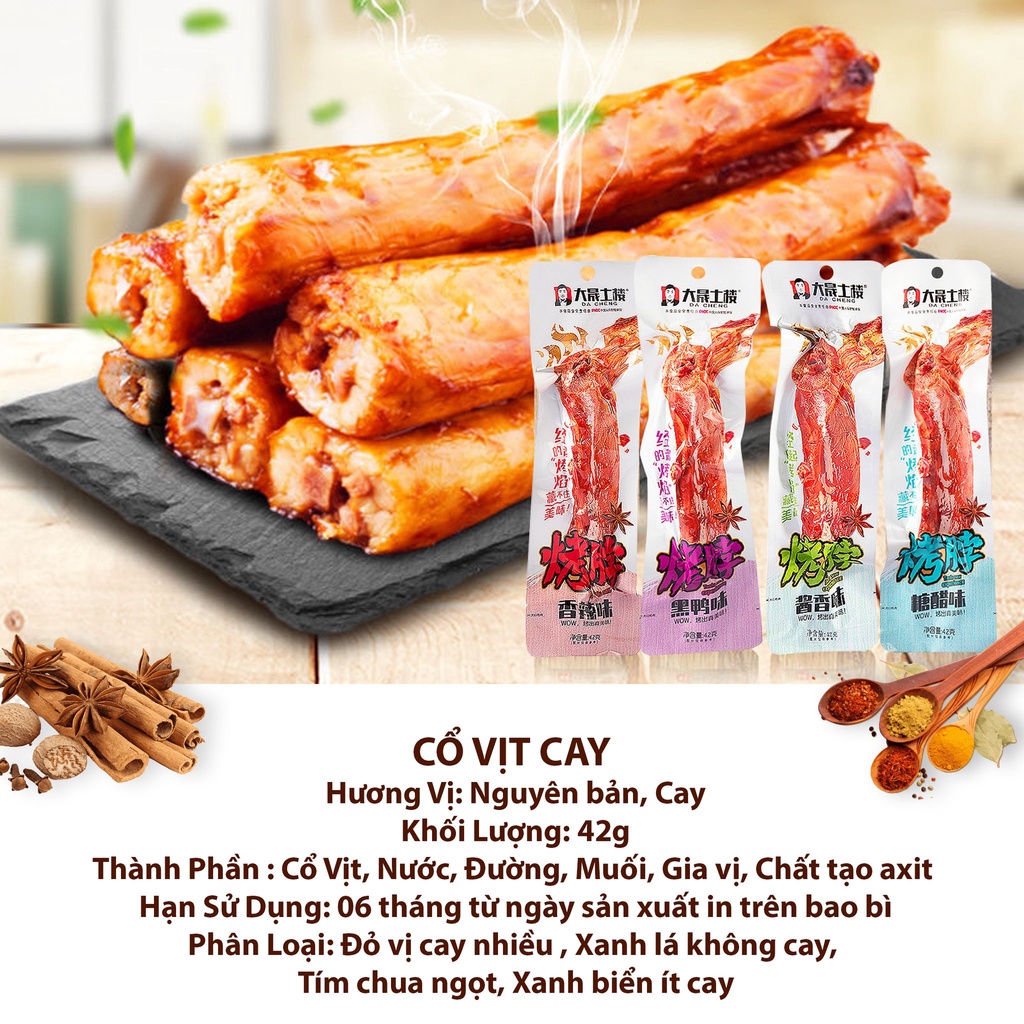 Cổ vịt cay dài Dacheng gói 42gram siêu ngon, đồ ăn vặt cay Trung Quốc siêu hấp dẫn, date luôn mới