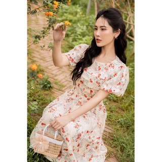 Váy hoa 2 lớp dập ly ngực