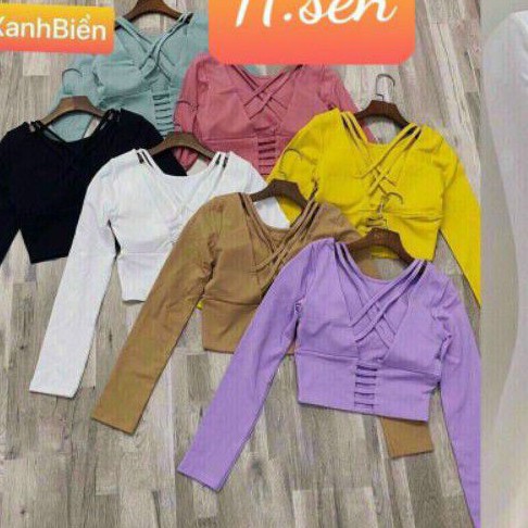 Áo croptop tập gym chéo dây kèm mod