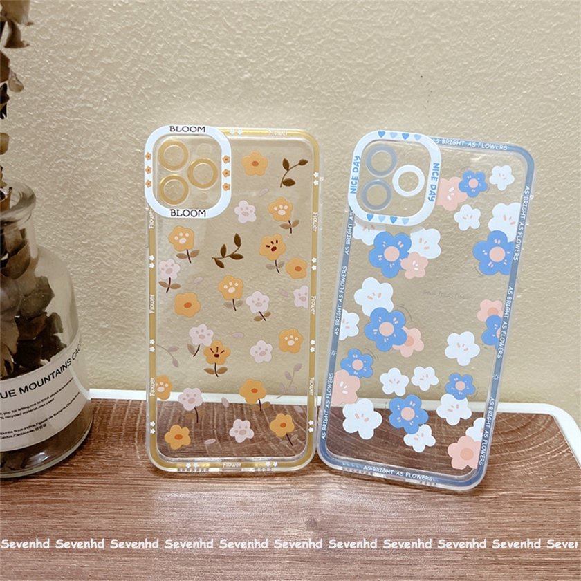 Ốp điện thoại họa tiết bông hoa nhỏ màu xanh và trắng thích hợp cho IPhone 14 13 12 11 Pro Max SE2020