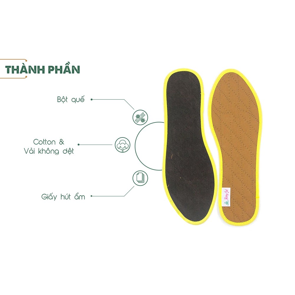Lót giày vải cotton Hương quế CI-01 làm từ vải cotton, bột quế giúp hút ẩm, khử mùi, phòng cảm cúm và cải thiện sức khoẻ