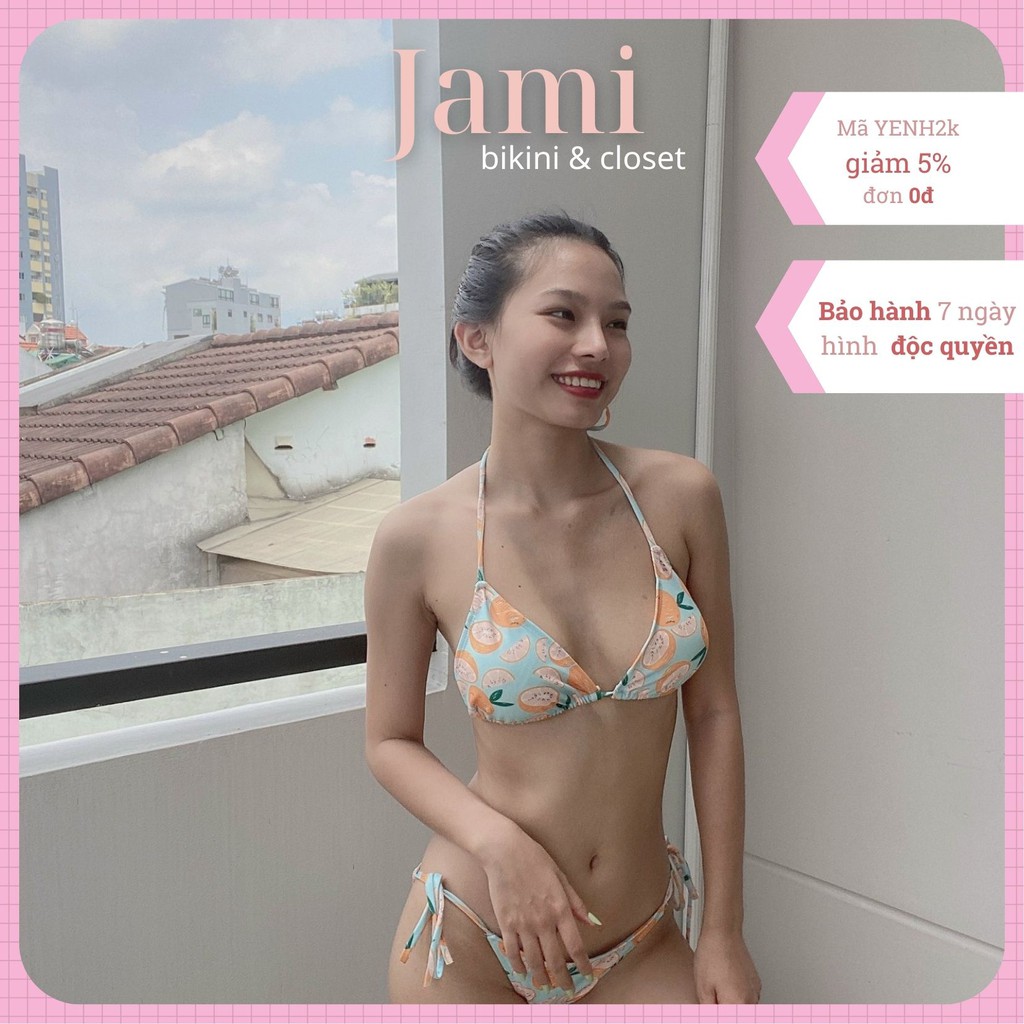 BIKINI tam giac sexy đi biển đi bơi họa tiết quả cam nổi bật