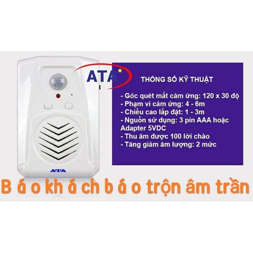 Báo khách báo trộm cảm ứng hồng ngoại tự cài lời chào ATA AT-339