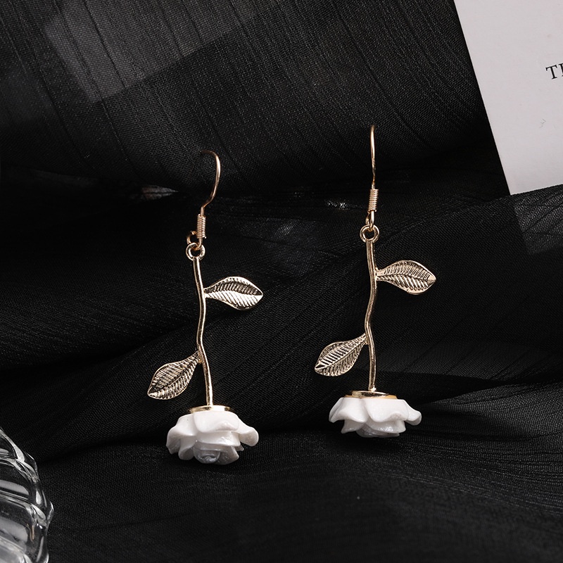 Bông Tai Hình Hoa Hồng Đính Ngọc Trai Giả Phong Cách Retro Thời Trang