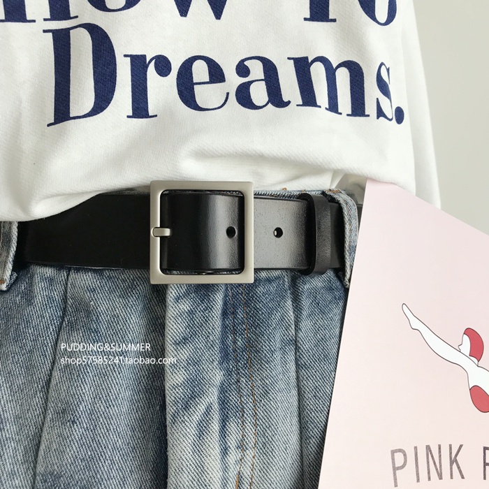 Thắt Lưng Màu Đen Khóa Vuông Phong Cách BF Đơn Giản
