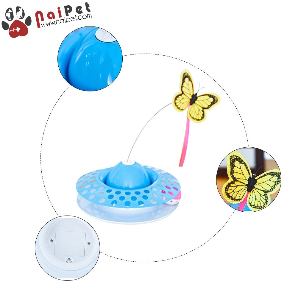 Đồ Chơi Bướm Xoay Hình Tròn Có Bóng Chuông Tự Động Cho Mèo Electric Rotating Butterfly Cat Toy DCBX 002