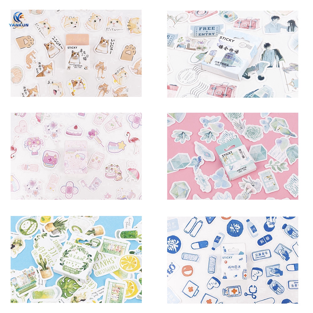 Bộ 46 nhãn dán trang trí sổ tay họa tiết đáng yêu DIY