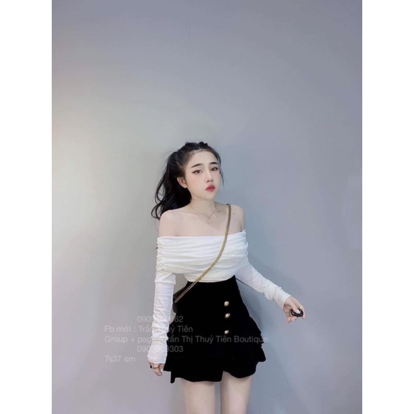 Set váy nữ xinh Áo trễ vai phối váy đuôi cá nhung đẹp.Set đồ ấm áp,dễ thương.Thời trang mùa đông cao cấp