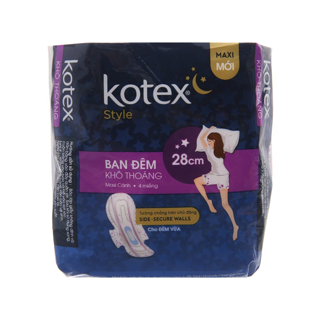 Băng vệ sinh ban đêm Kotex Style khô thoáng Maxi cánh 4 miếng