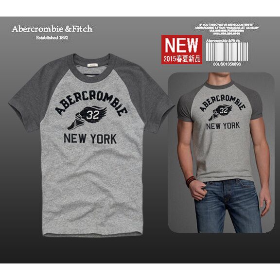 Áo thun phối tay Abercrombie Gray 32 100% cotton xịn