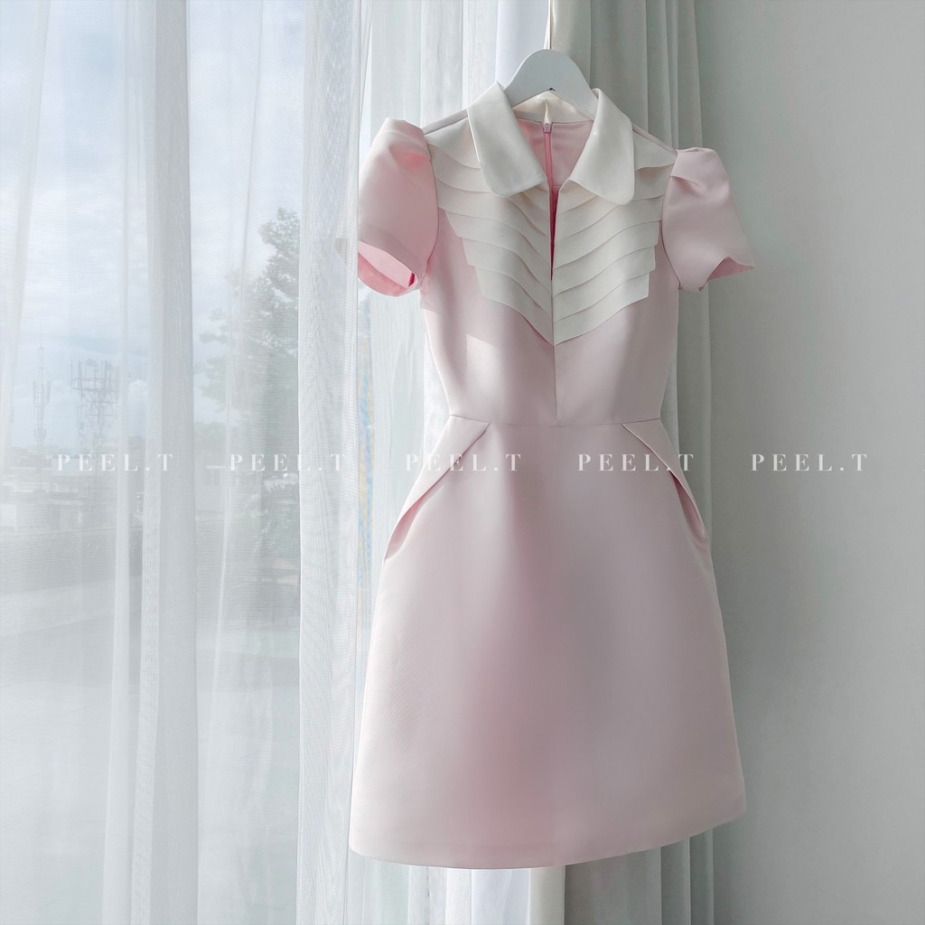 PEEL.T - Đầm Laverna hồng pastel baby cổ sơ mi tay phồng thiết kế đi chơi, dự tiệc, công sở