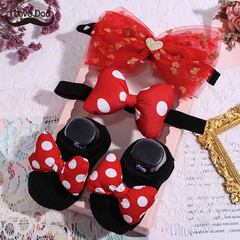 Set 3 đôi vớ đính nơ dễ thương cho bé gái 0-3 tháng tuổi