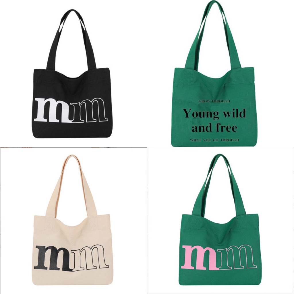 Túi tote túi vải canvas phong cách Hàn quốc, có khóa miệng ngăn phụ bên trong