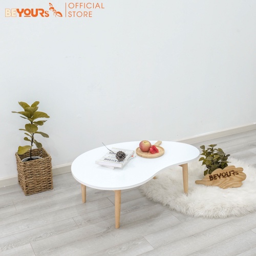 Bàn trà bàn sofa BEYOURs D Table kiểu dáng hình hạt đậu, gỗ cao su chắc chắn - Size S - 2 màu: trắng (MDF), gỗ