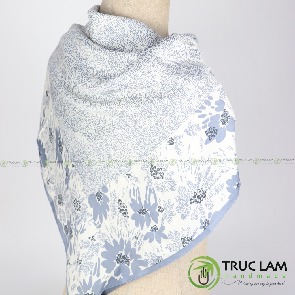 Khăn Lụa Vuông Choàng Cổ Thời Trang Nữ Cao Cấp Họa Tiết Hoa 90x90cm - Trúc Lâm Handmade