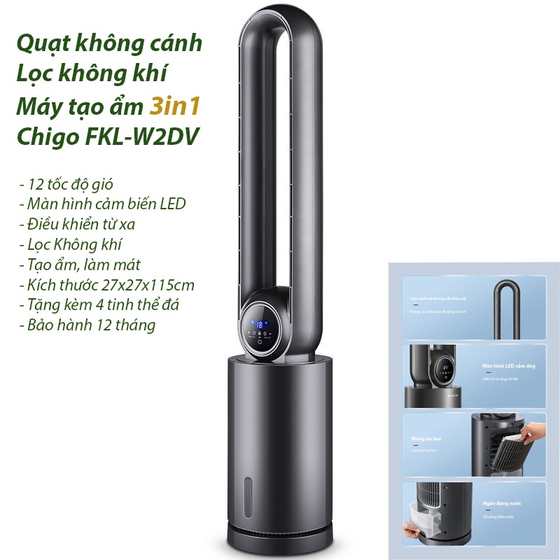 Quạt Lọc Không Khí Tạo Ẩm 3IN1 CHIGO FKL– Khử Khuẩn UVC-12 Tốc Độ Gió Lọc Bụi Mịn