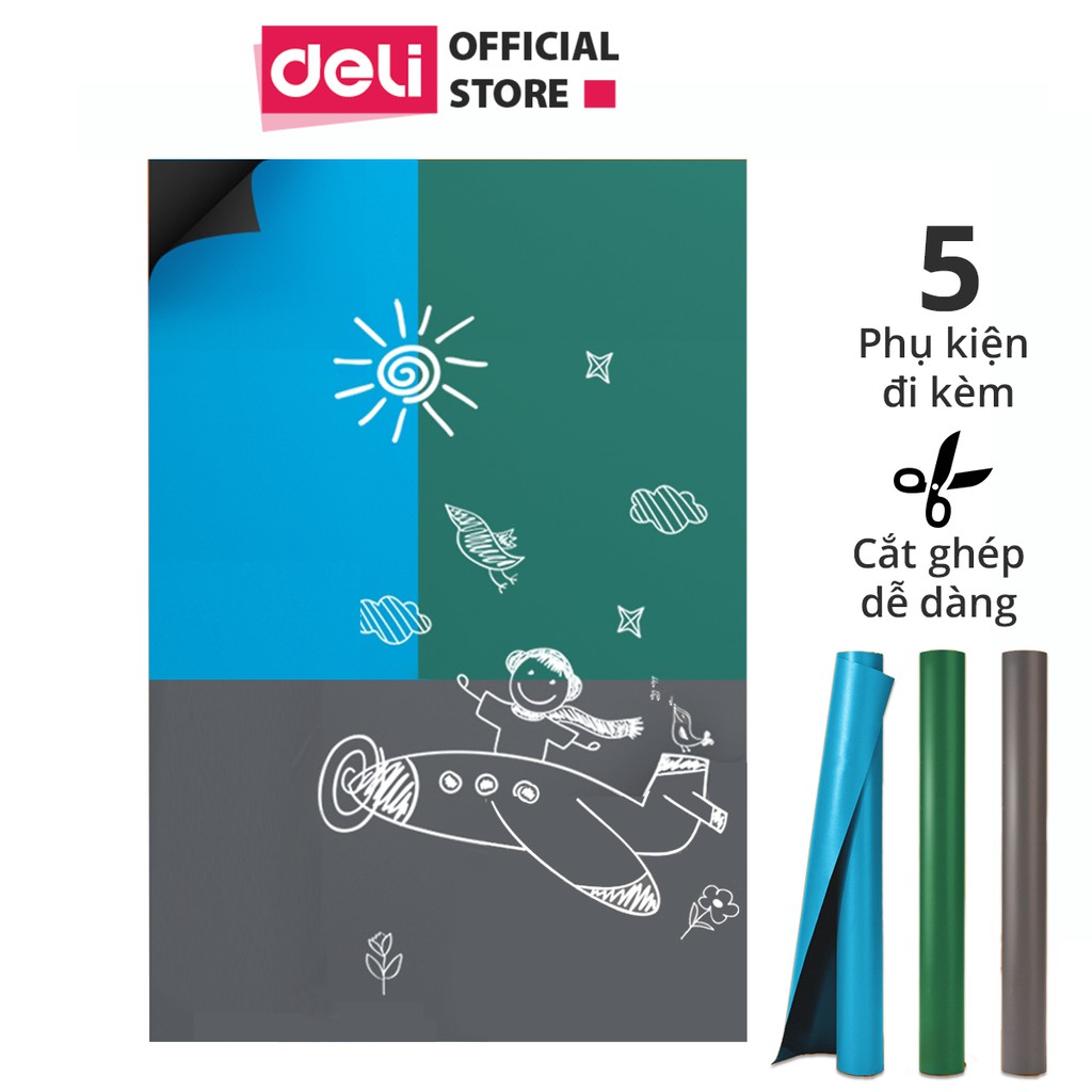 Bảng vẽ, decal dán tường Deli từ tính kèm phụ kiện - Xoá dễ dàng, không bám bụi, tự cắt ghép sáng tạo - 50180/50181/5018
