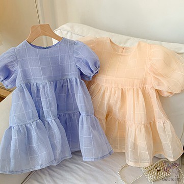Đầm Tay Phồng Kiểu Hàn Quốc Thiết Kế Xinh Xắn Cho Bé Gái