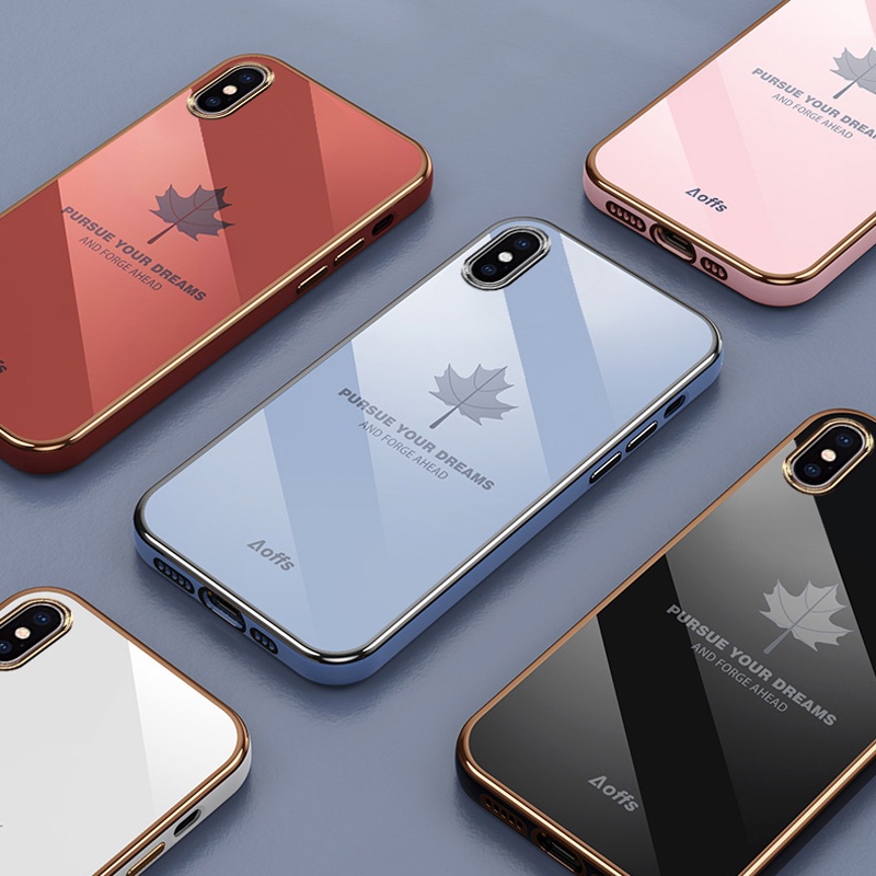 Ốp điện thoại dẻo Koosuk in họa tiết lá phong ở giữa và cạnh bên cho iPhone 6 7 8 Plus 6s X XR XS Max