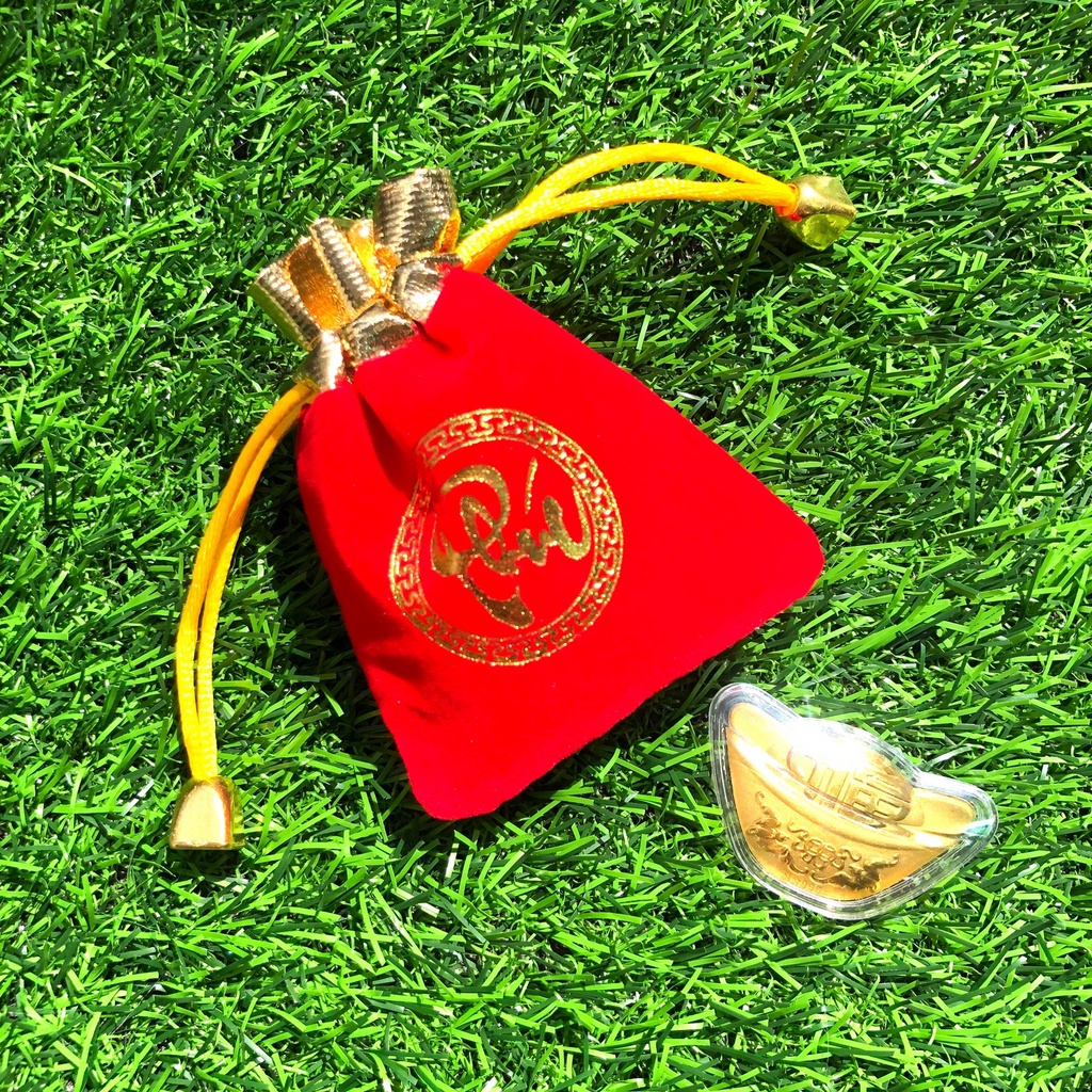 Thỏi Vàng Thần Tài Chiêu Tài Lộc Mạ Vàng Kèm Túi Gấm Phúc Lộc , Làm Quà Tặng Cực Vip Ngày thần tài