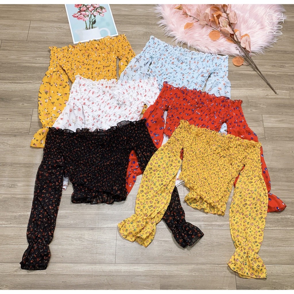 Áo kiểu hoa nhúm đắp chéo xinh xinh voan mềm mát hot xinh