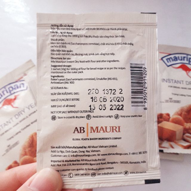 Men khô Mauripan 10g làm bánh mỳ