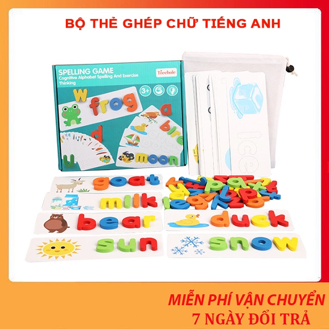 Bộ thẻ ghép vần tiếng anh bằng gỗ - Spelling Game ghép chữ cho bé