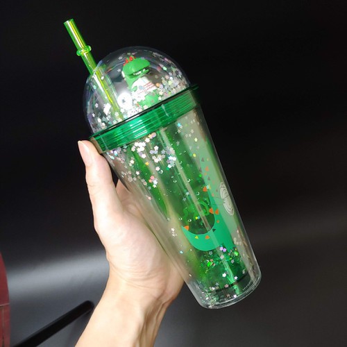 Ly giữ nhiệt Khủng long 3D🤗 kim tuyến 🤗  nhiều màu sắc 380ml dễ thương kute ( Tặng kèm ống hút 🤗 )