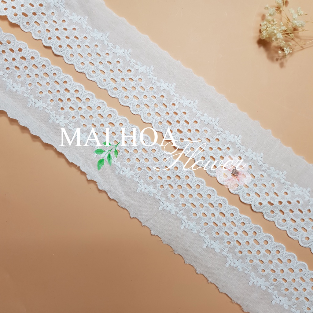 [Size 6cm] Cuộn ren viền trang trí quần áo chất vải thô boi trắng thêu hoa B3 Maihoafabric