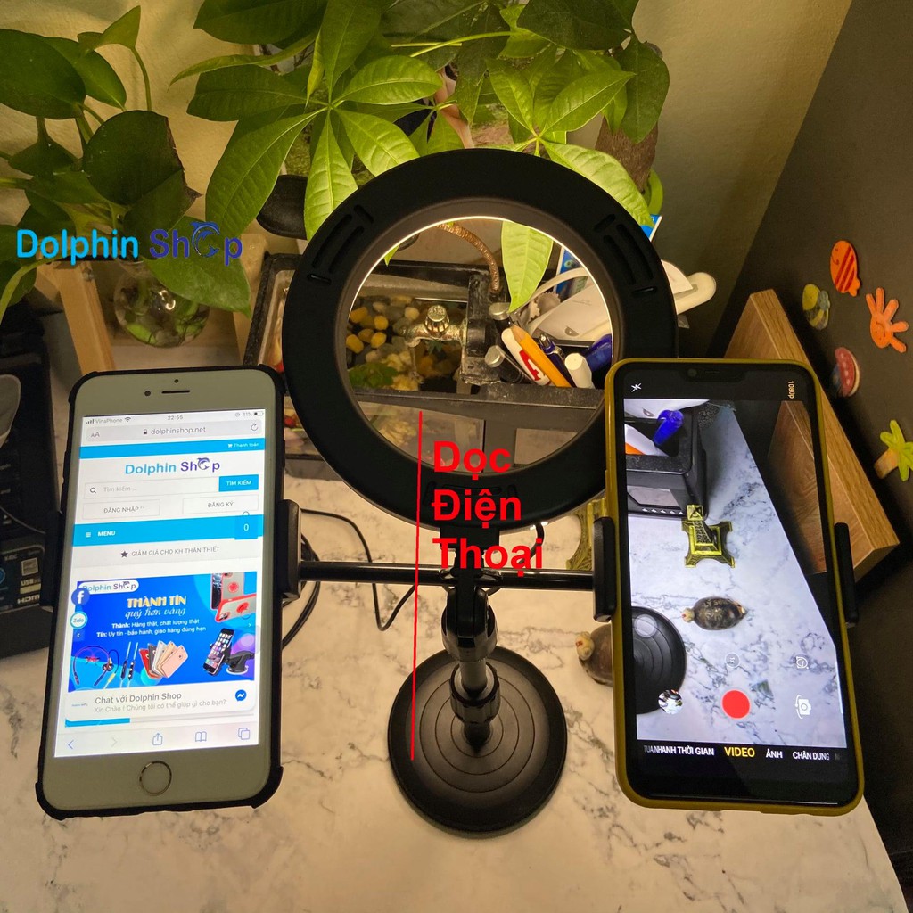 [Có Clip] Đèn Livestream Để Bàn Size 16cm Kèm Giá Đỡ 2 Điện Thoại Cùng Lúc | BigBuy360 - bigbuy360.vn