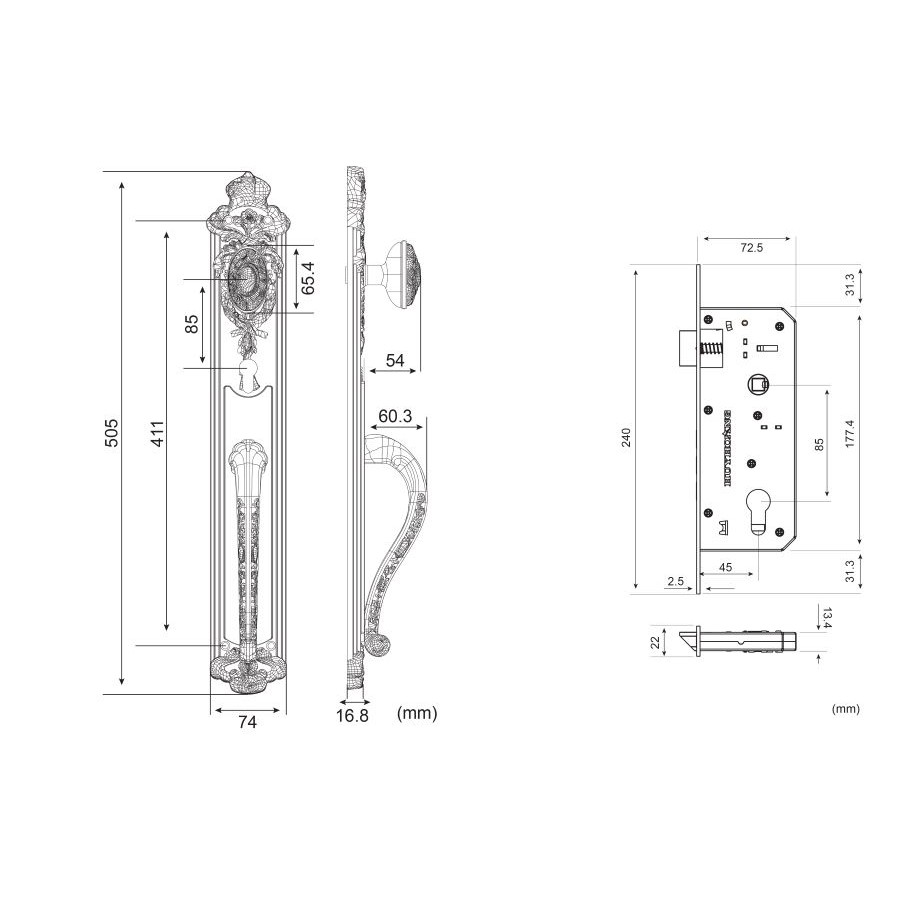 Khóa tay nắm HC 8524 Đại sảnh Huy Hoàng thích hợp sử dụng cho cửa gỗ cao cấp, lớn, 2 cánh hoặc 4 cánh..