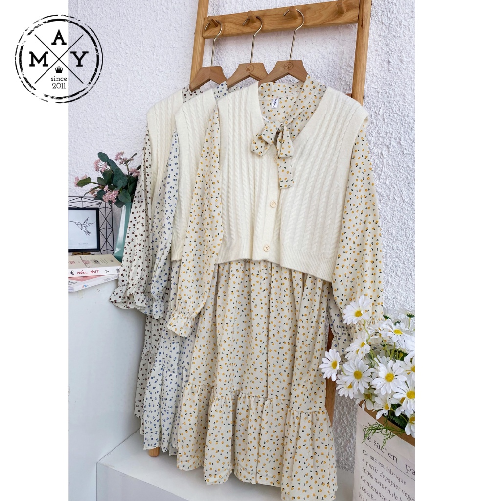 Set Váy Hoa Nhí Kèm Áo Gile Len MAY.SINCE2011 Thiết Kế Dáng Suông Chất Liệu Vải Thoáng Mát An Toàn Cho Da MAN01-0083 | BigBuy360 - bigbuy360.vn