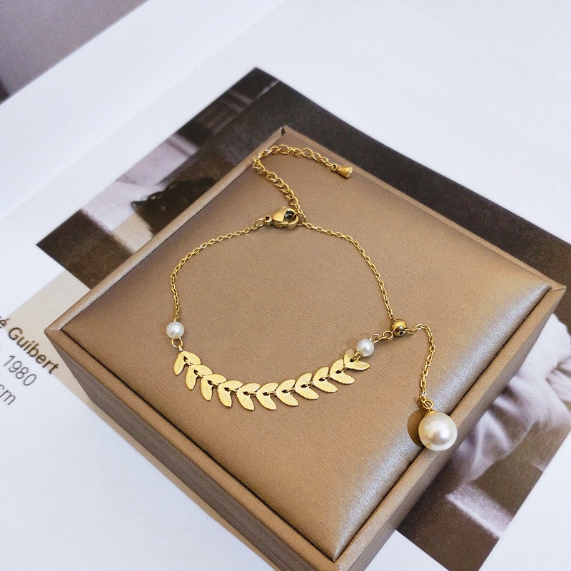 Vòng Đeo Tay Hình Lúa Mạch Đính Ngọc Trai Phong Cách Hàn Quốc Cổ Điển Thanh Lịch Dành Cho Nữ