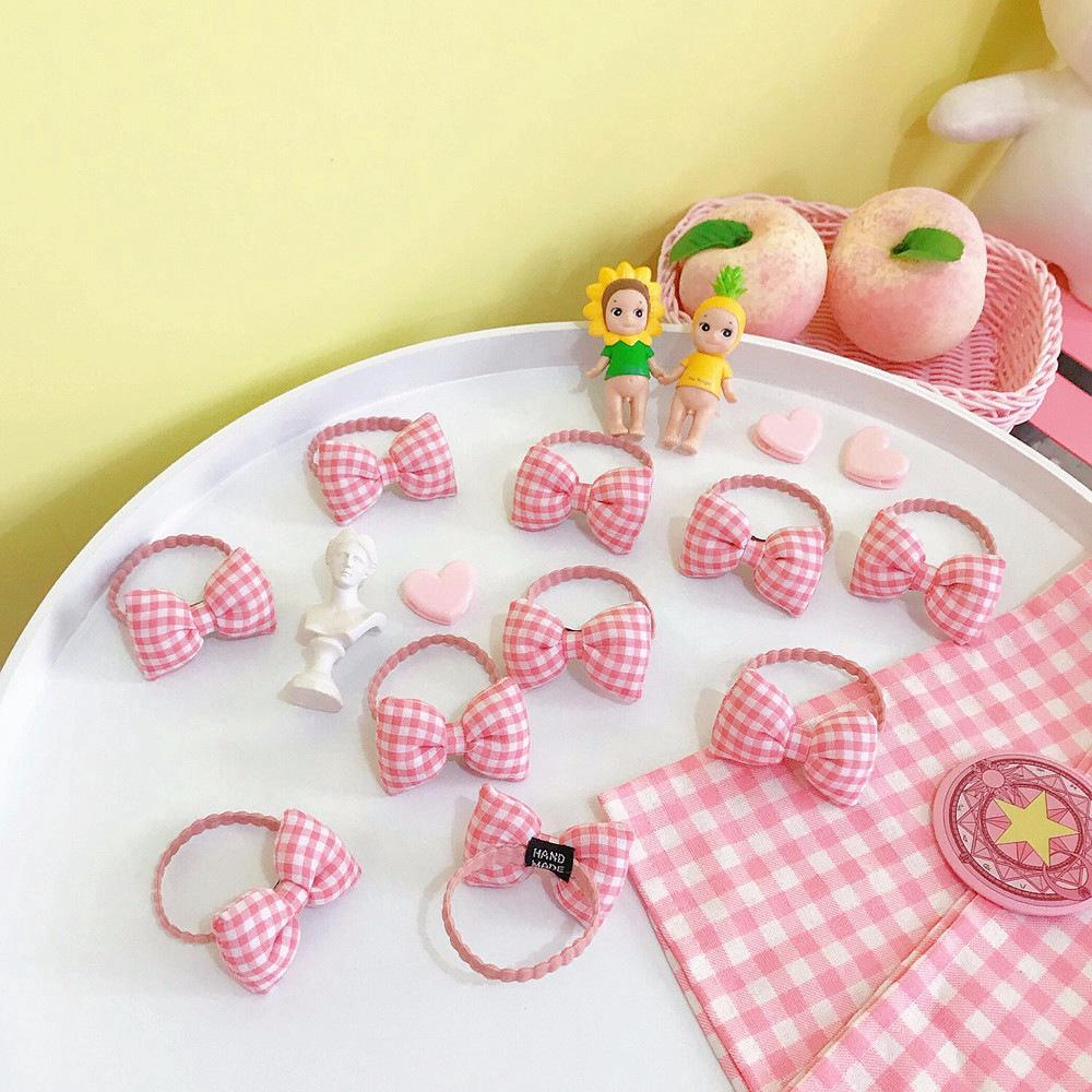Tie Hair Accessories Pink Plaid Bow Hair Ring