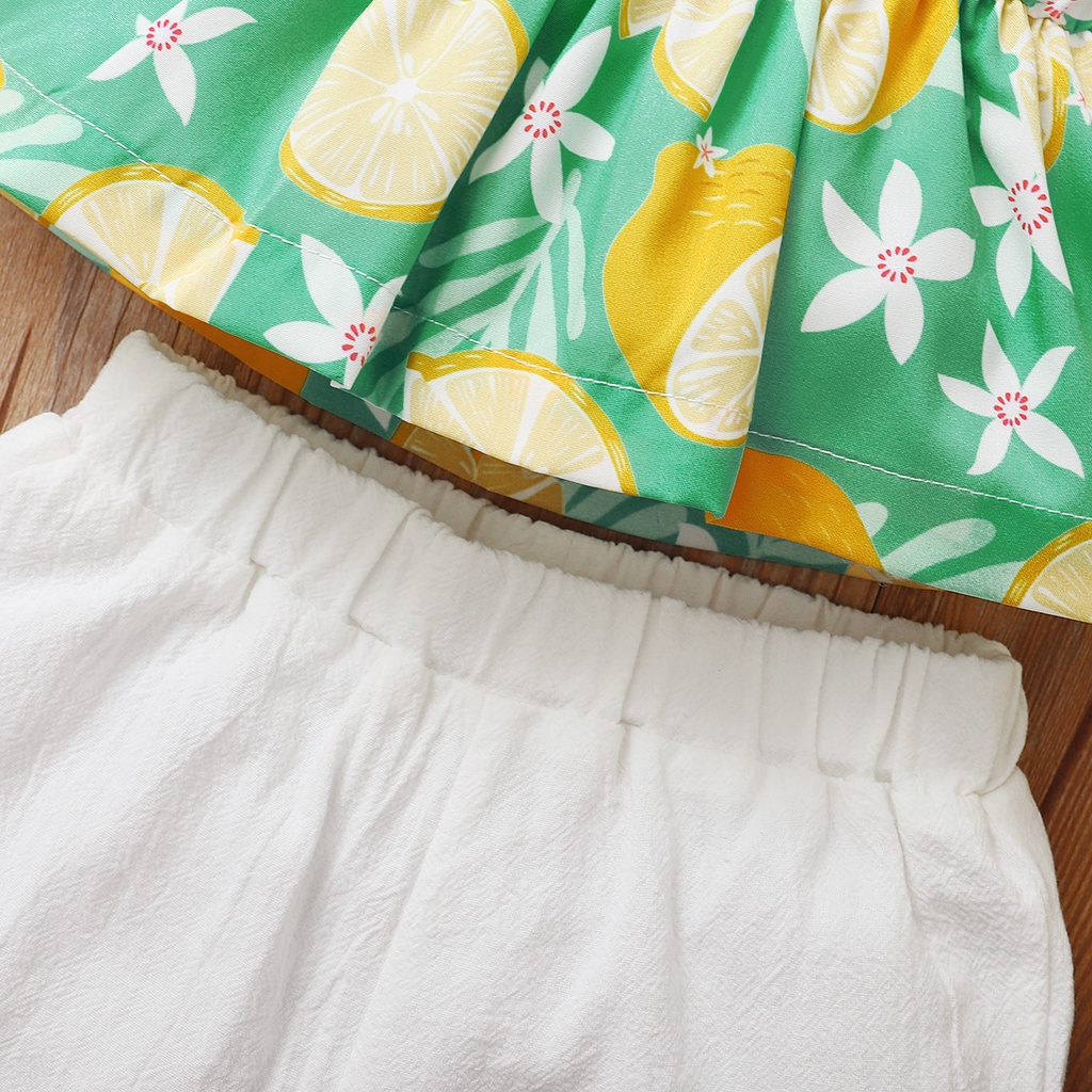 Set đồ mùa hè 2 món Mikrdoo gồm áo hai dây in họa tiết hoa + quần ngắn màu trắng dễ thương cho bé gái sơ sinh