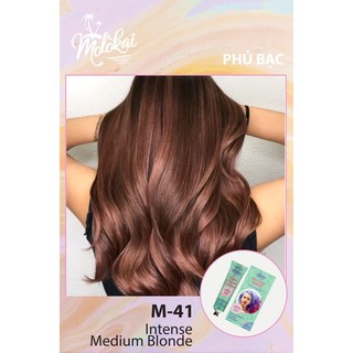 Kem nhuộm tóc phủ bạc MOLOKAI màu nâu vàng M-41 chiết suất từ thiên nhiên tặng kèm trợ oxy dưỡng 60ml
