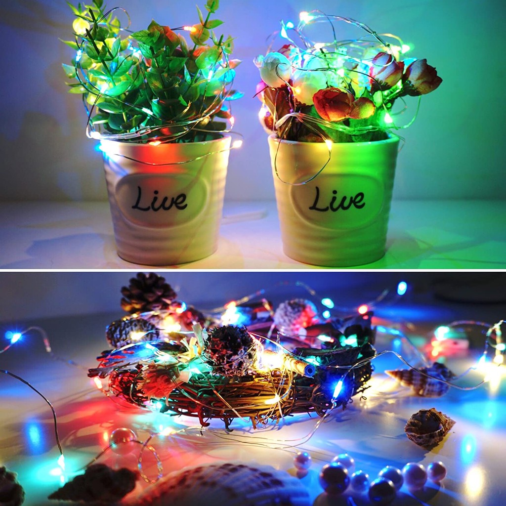 Combo 10 Đèn Led Không Chớp Nháy Xài Pin 3M 30 Bóng Đèn Led Fairy Light Trang Trí Quấn Cây Đào Quất Sân Vườn Noel Lễ Tết