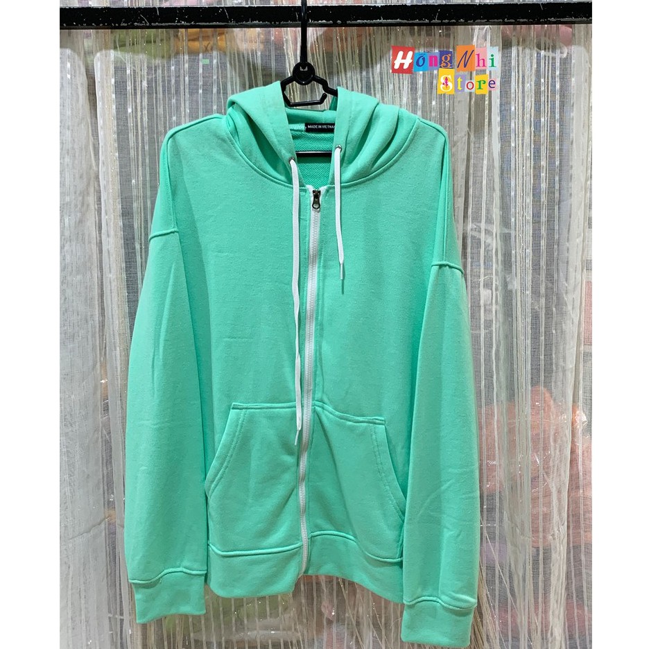 Áo Khoác Hoodie Zip Trơn Oversize Ulzzang Unisex Hoodie Dây Kéo Màu Xanh Ngọc Dáng Rộng - MM