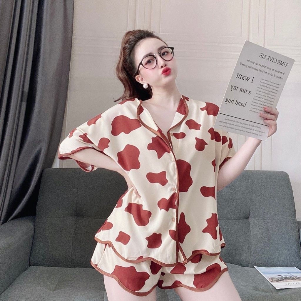 Đồ ngủ bò sữa, Đồ ngủ sexy lụa Satin cao cấp mềm mại xinh xắn Bigsize 75Kg | BigBuy360 - bigbuy360.vn