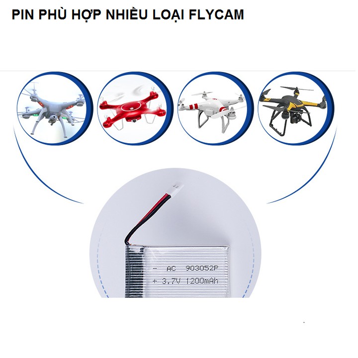 Pin sạc 3.7v dung lượng cao 1200mah dùng cho flycam máy bay điều khiển từ xa cổng nối XH2.54