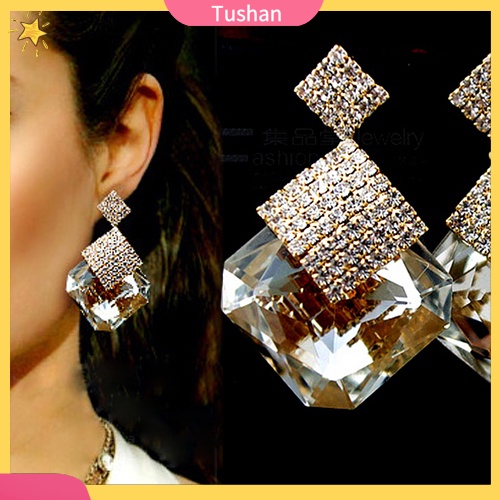 Khuyên tai hình vuông đính đá sang trọng thời trang cho nữ