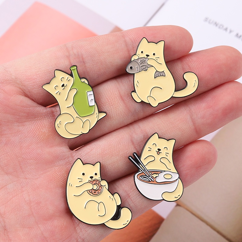 Ghim cài áo QIHE JEWELRY hình mèo và cá hoạt hình dễ thương