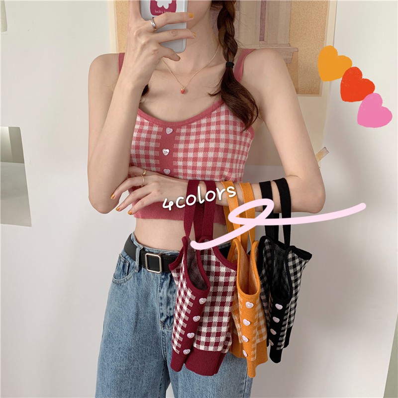 Cocory vn Áo Croptop Hai Dây Sọc Caro Phong Cách Cổ Điển Gợi Cảm Cho Nữ | BigBuy360 - bigbuy360.vn