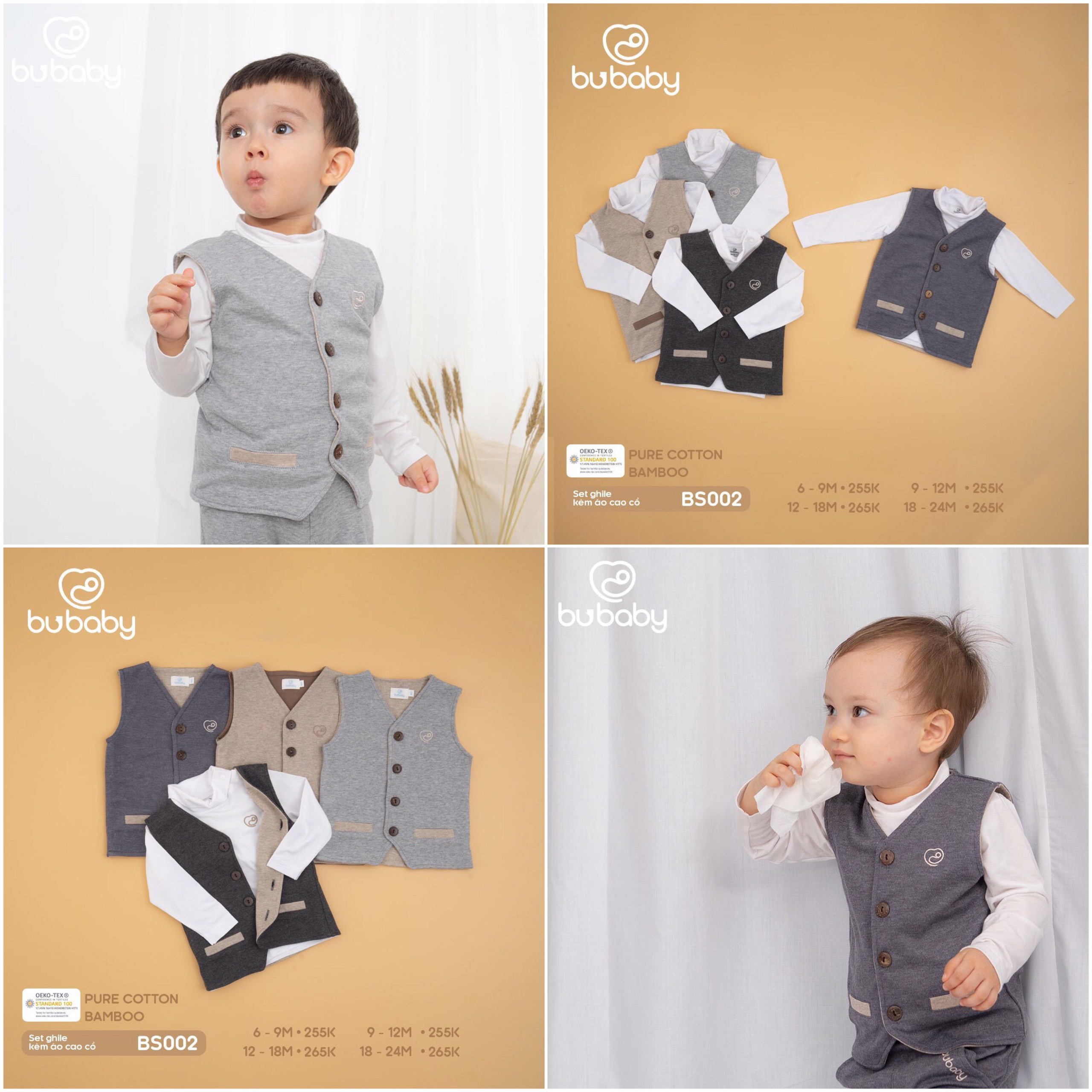 [CHÍNH HÃNG] Set gile cúc giữa kèm áo cổ lọ trắng cotton sợi tre cao cấp BU