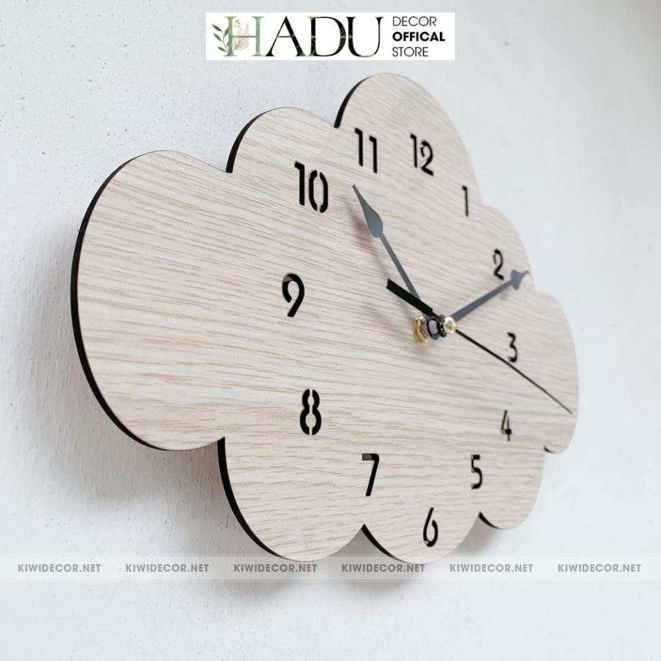 Đồng Hồ Treo Tường Decor Hình Đám Mây Bằng Gỗ Dễ Thương, Đồng Hồ Vintage Trang Trí Homestay - HaduDecor
