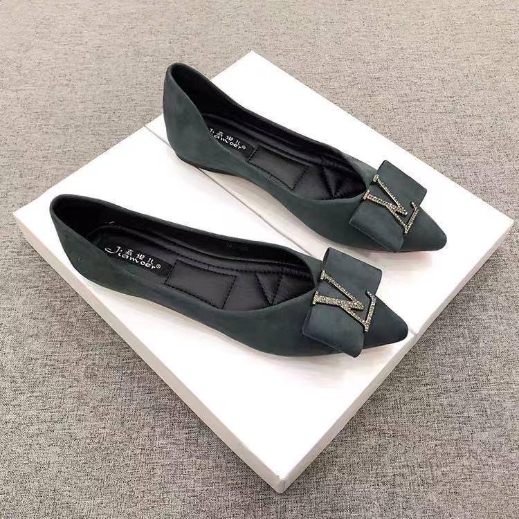 Giày Búp Bê Da Lộn Mũi Nhọn Đế Bằng Thời Trang Thanh Lịch Cho Nữ