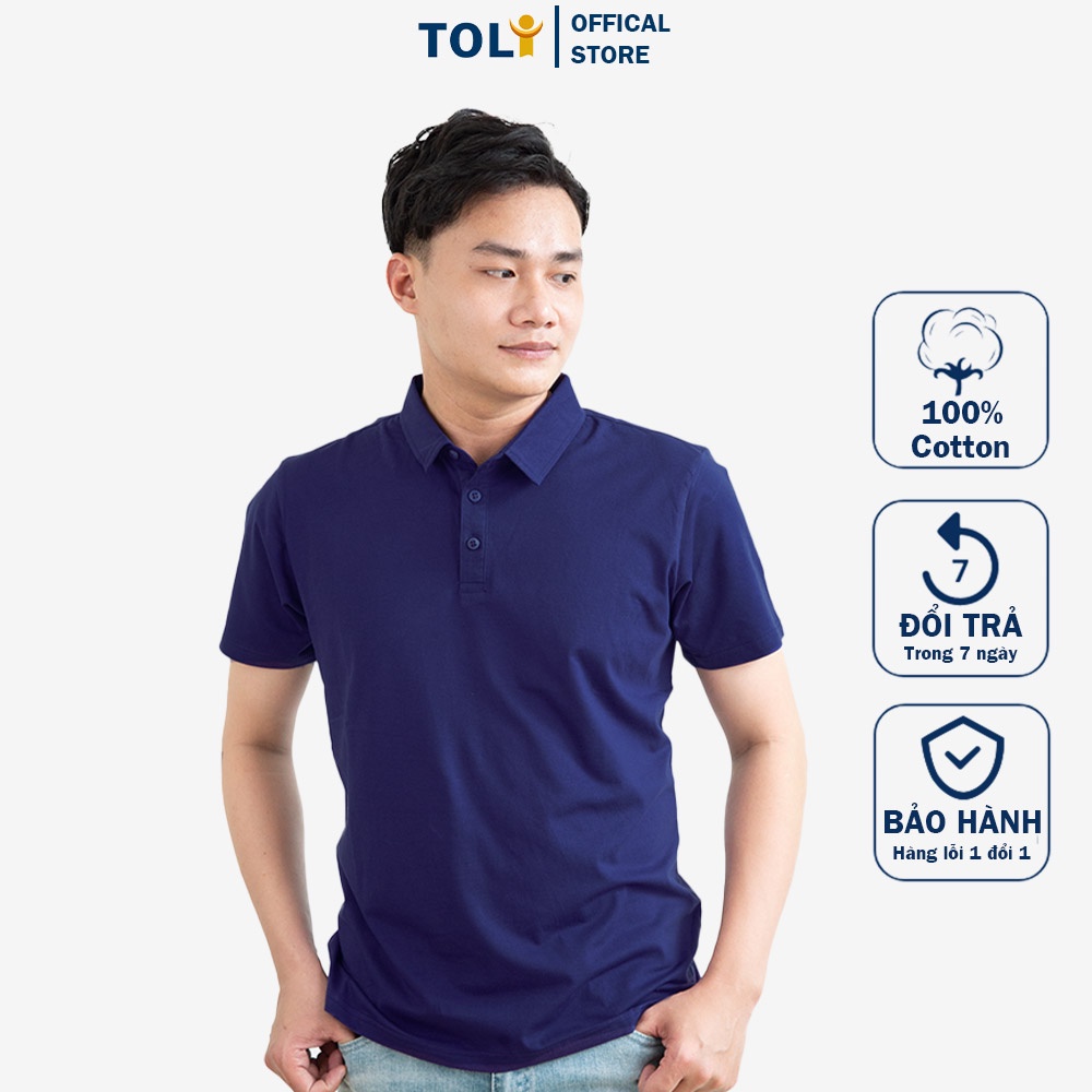 Áo Thun Nam Cổ Sơ Mi (Cổ trụ) TOLI, Chất Cotton 4 Chiều Mềm Mịn, Co Giãn, Form Suông Cơ Bản [Xanh Mực-TM25]