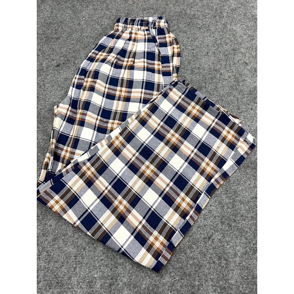 [Video,Ảnh Thật]Quần Kẻ Nữ Ống Rộng Cạp Chun Caro Lưng Cao Dáng Rộng Ống Suông Ulzzang Full Màu Hot