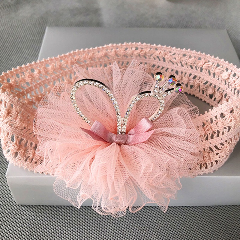 Băng Đô Cài Tóc Hình Vương Miện Phối Lưới Co Giãn Thời Trang Cho Bé Gái