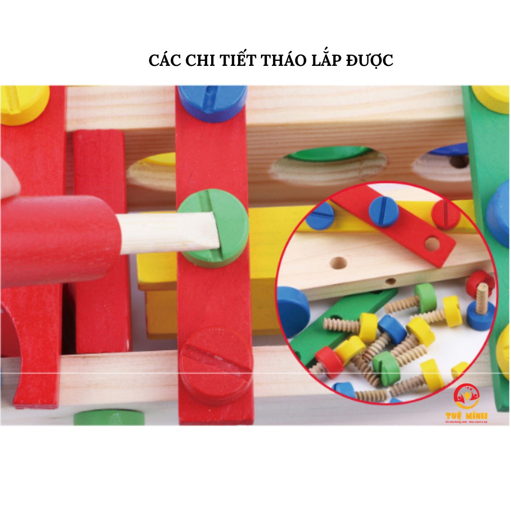 Bộ Lắp Ráp Xe Tải Gỗ Kèm Đập Bóng Tuệ Minh Cho Bé Học Màu Sắc Và Tập Làm Kỹ Sư